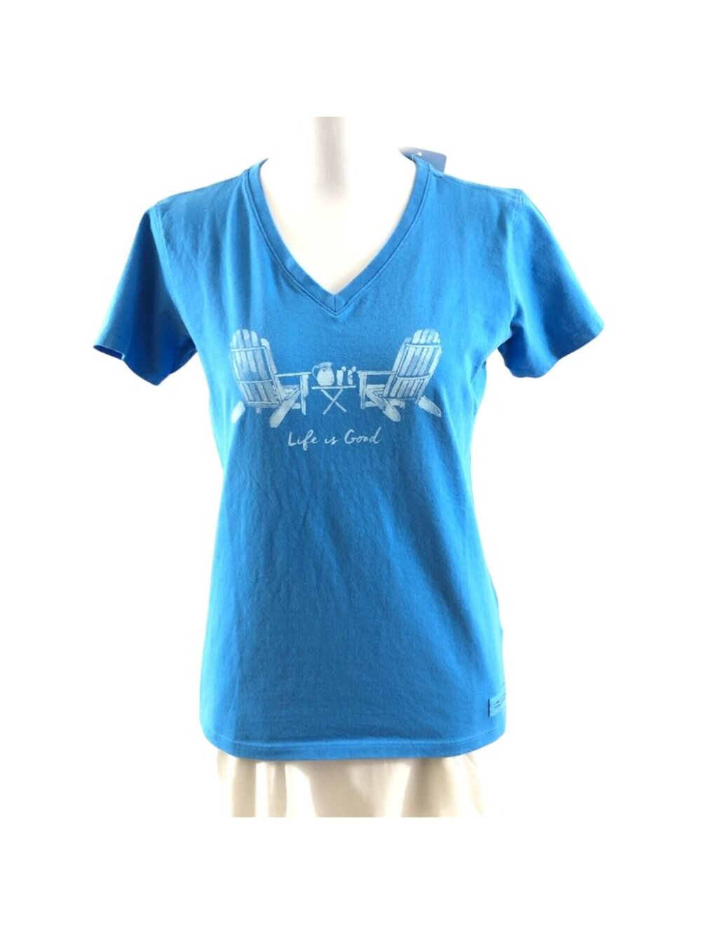 Life is Good Womens Crusher Tee Shirt Classic Fit Lounge Chair V Neck Blue XS